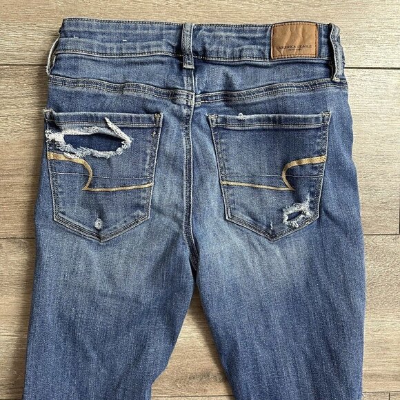 American Eagle Womens Jeans Size 2 High Rise Jegging Distressed Blue Denim - Picture 4 of 6